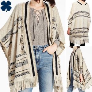 LUCKY BRAND Festival Ready Earthy Tassel Bohemian Poncho Cardigan LIKE NEW $129